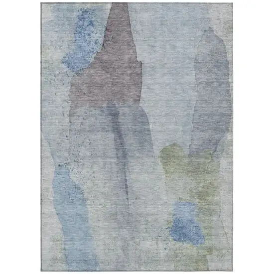 Denim Blue And Gray Abstract Washable Indoor Outdoor Area Rug Photo 7