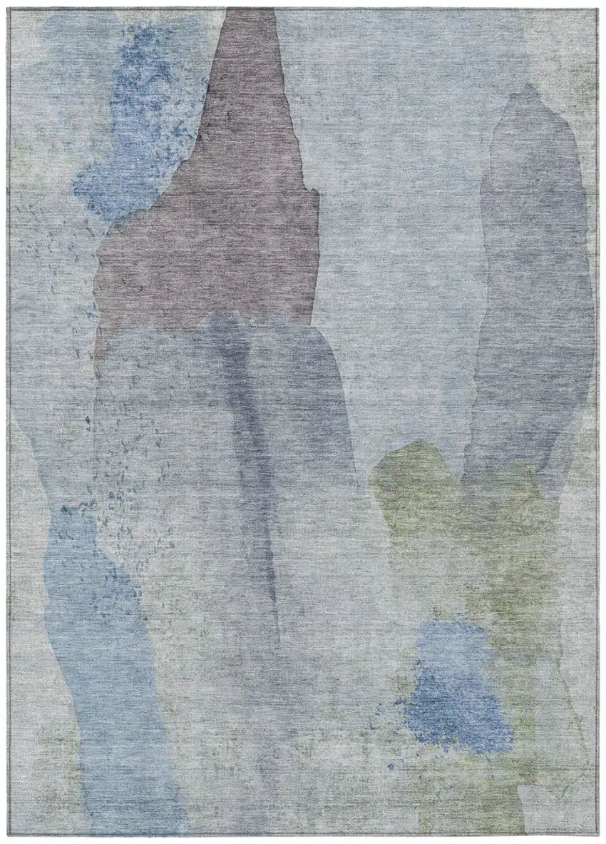 Denim Blue And Gray Abstract Washable Indoor Outdoor Area Rug Photo 7