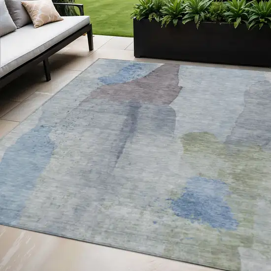 Denim Blue And Gray Abstract Washable Indoor Outdoor Area Rug Photo 2