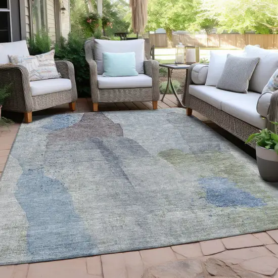 Denim Blue And Gray Abstract Washable Indoor Outdoor Area Rug Photo 3