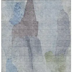 Photo of Denim Blue And Gray Abstract Washable Indoor Outdoor Area Rug