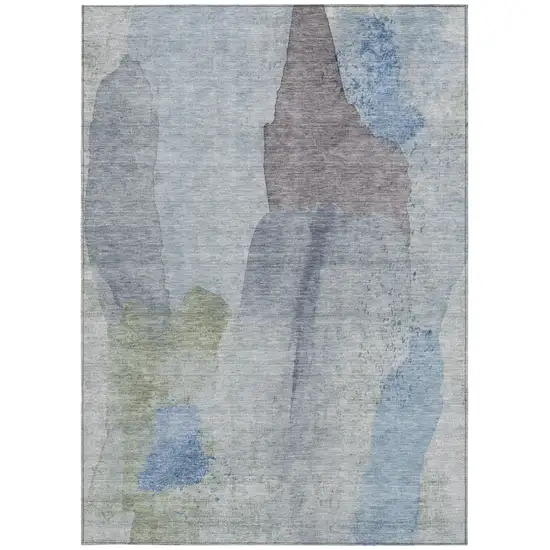 Denim Blue And Gray Abstract Washable Indoor Outdoor Area Rug Photo 8