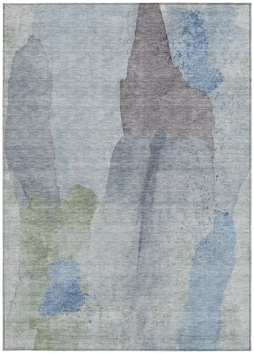 Denim Blue And Gray Abstract Washable Indoor Outdoor Area Rug Photo 8