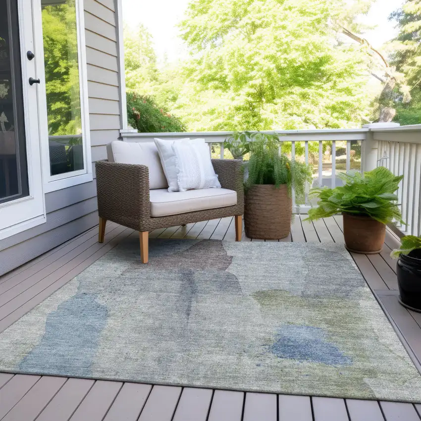 Denim Blue And Gray Abstract Washable Indoor Outdoor Area Rug Photo 6