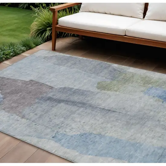 Denim Blue And Gray Abstract Washable Indoor Outdoor Area Rug Photo 2