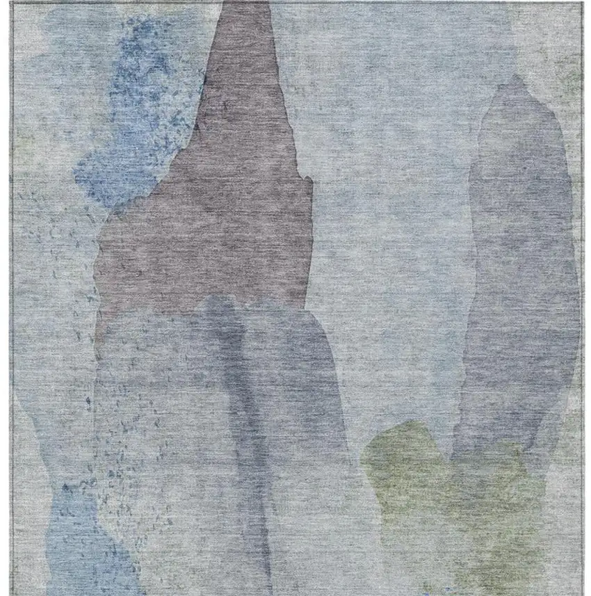 Denim Blue And Gray Abstract Washable Indoor Outdoor Area Rug Photo 1