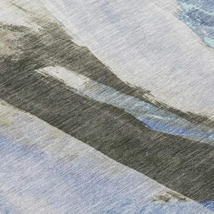 Denim Blue And Gray Abstract Washable Indoor Outdoor Area Rug Photo 1