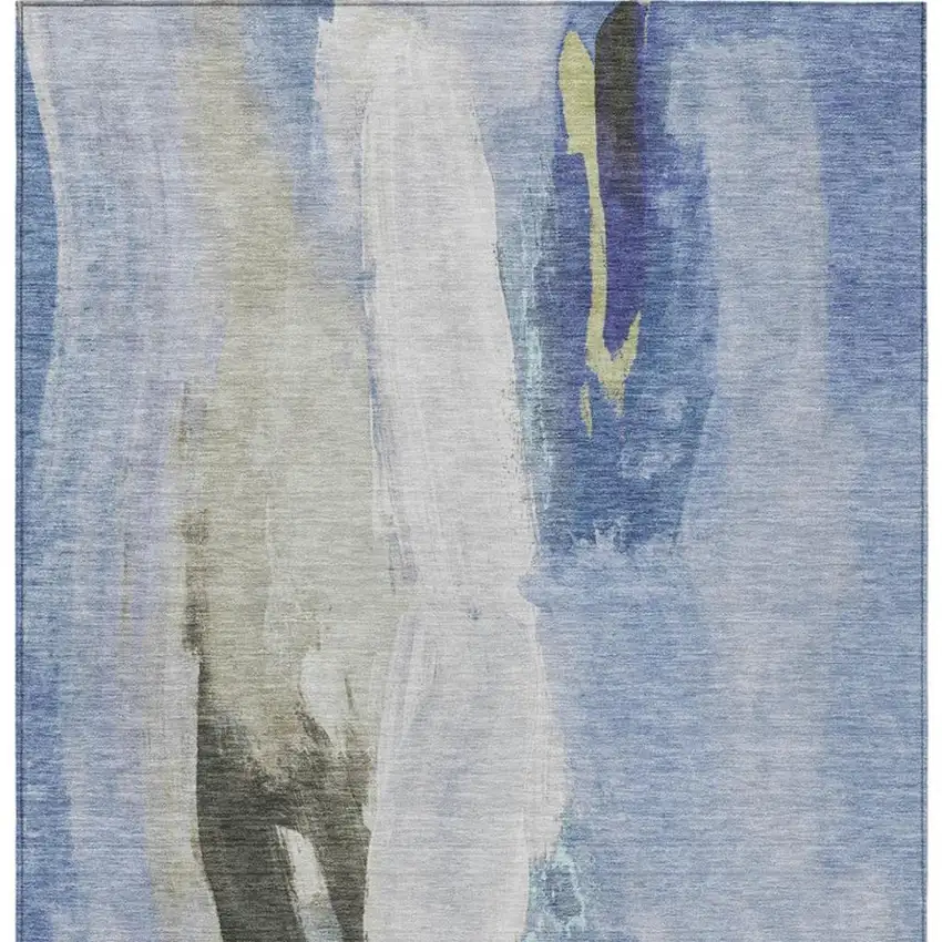 Denim Blue And Gray Abstract Washable Indoor Outdoor Area Rug Photo 9