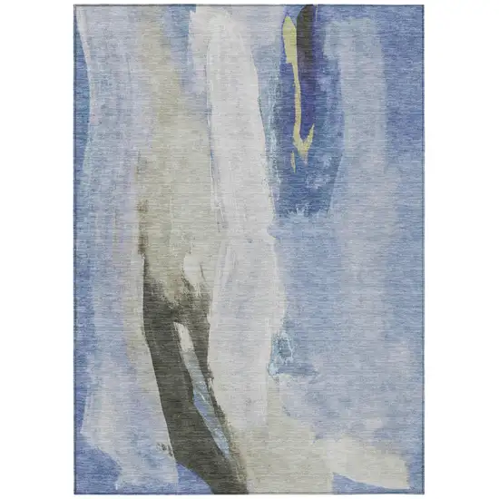 Denim Blue And Gray Abstract Washable Indoor Outdoor Area Rug Photo 7
