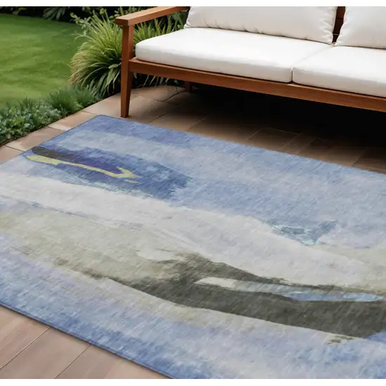 Denim Blue And Gray Abstract Washable Indoor Outdoor Area Rug Photo 3