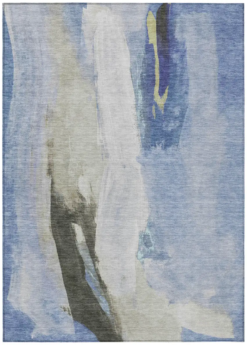 Denim Blue And Gray Abstract Washable Indoor Outdoor Area Rug Photo 9