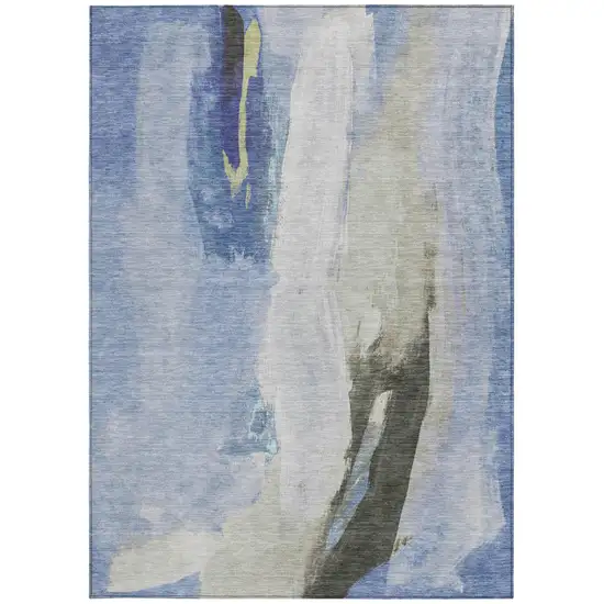 Denim Blue And Gray Abstract Washable Indoor Outdoor Area Rug Photo 8