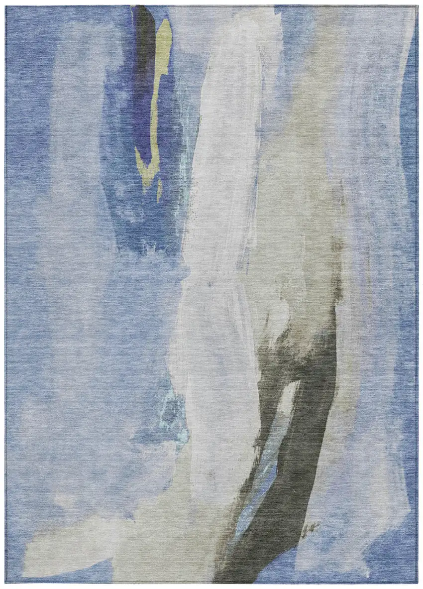 Denim Blue And Gray Abstract Washable Indoor Outdoor Area Rug Photo 8