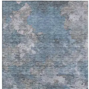 Photo of Denim Blue And Gray Abstract Washable Indoor Outdoor Area Rug