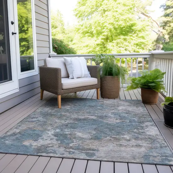 Denim Blue And Gray Abstract Washable Indoor Outdoor Area Rug Photo 7