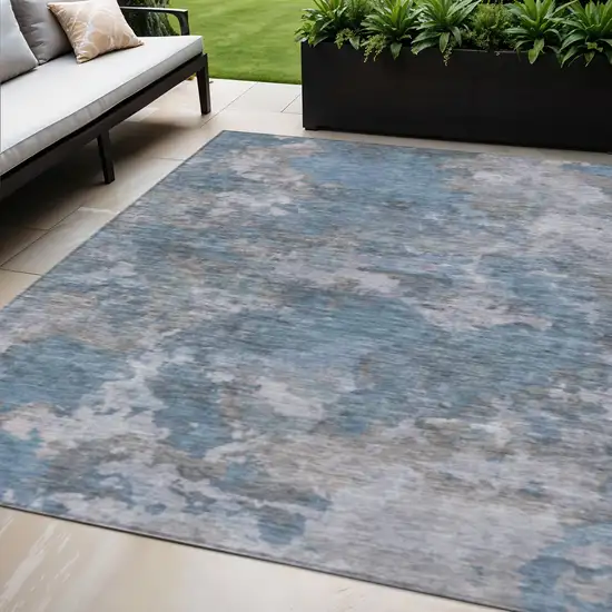 Denim Blue And Gray Abstract Washable Indoor Outdoor Area Rug Photo 2
