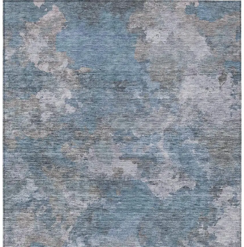 Denim Blue And Gray Abstract Washable Indoor Outdoor Area Rug Photo 1