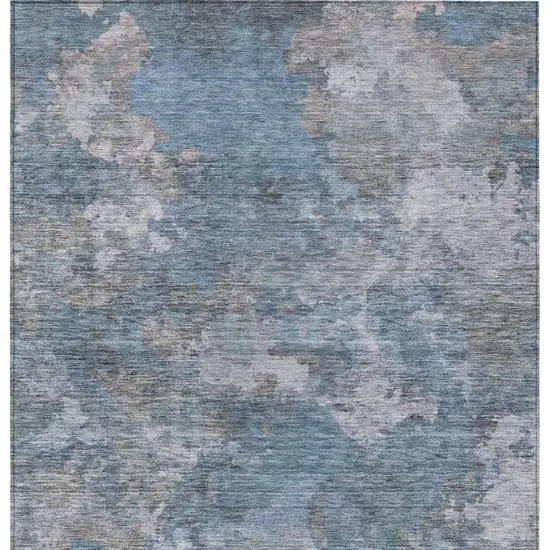 Denim Blue And Gray Abstract Washable Indoor Outdoor Area Rug Photo 1