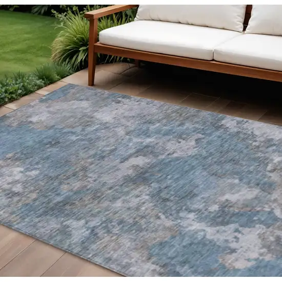 Denim Blue And Gray Abstract Washable Indoor Outdoor Area Rug Photo 2