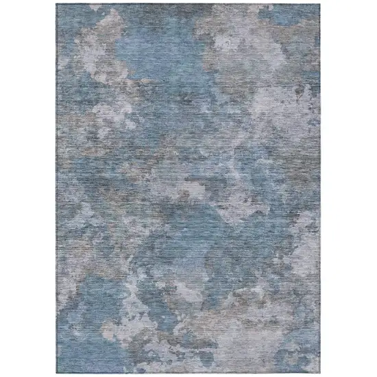 Denim Blue And Gray Abstract Washable Indoor Outdoor Area Rug Photo 8