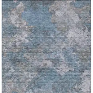 Photo of Denim Blue And Gray Abstract Washable Indoor Outdoor Area Rug