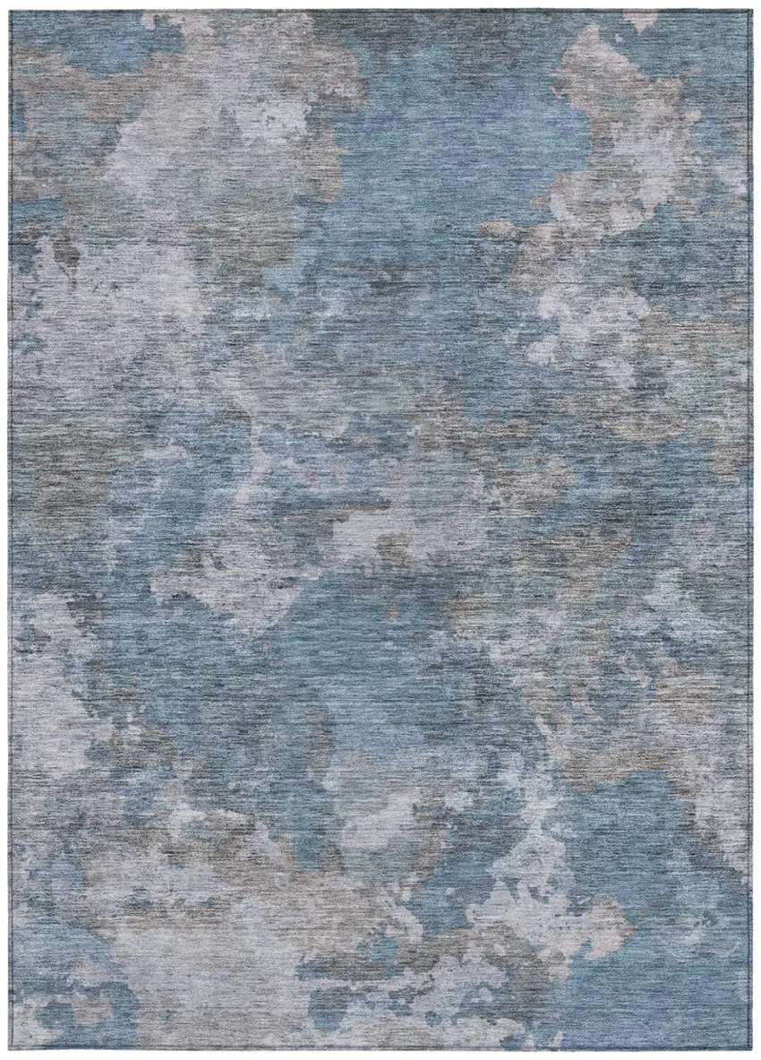 Denim Blue And Gray Abstract Washable Indoor Outdoor Area Rug Photo 9