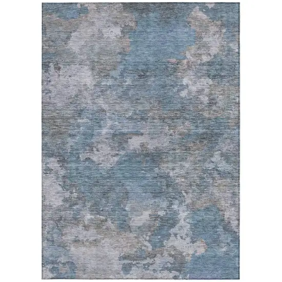 Denim Blue And Gray Abstract Washable Indoor Outdoor Area Rug Photo 8