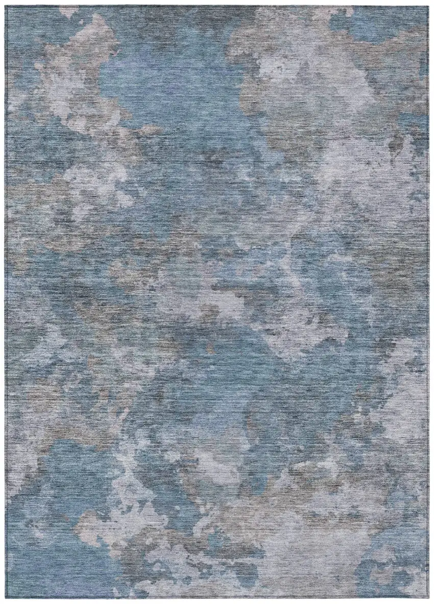 Denim Blue And Gray Abstract Washable Indoor Outdoor Area Rug Photo 7