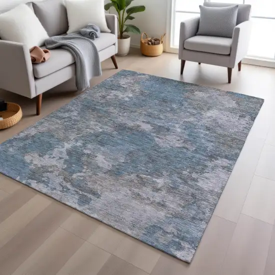 Denim Blue And Gray Abstract Washable Indoor Outdoor Area Rug Photo 4