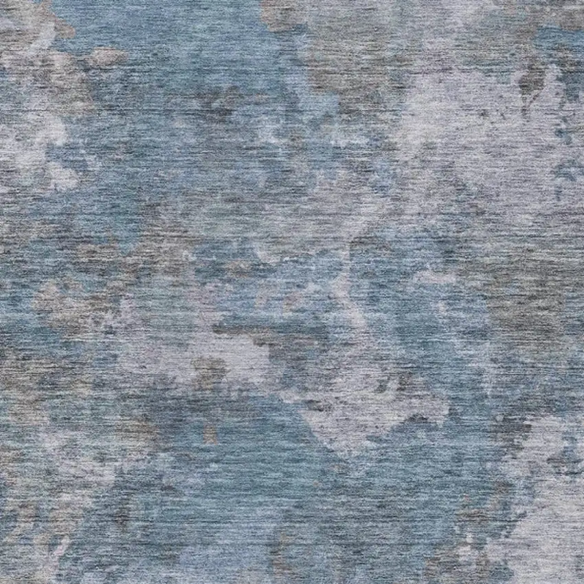 Denim Blue And Gray Abstract Washable Indoor Outdoor Area Rug Photo 1