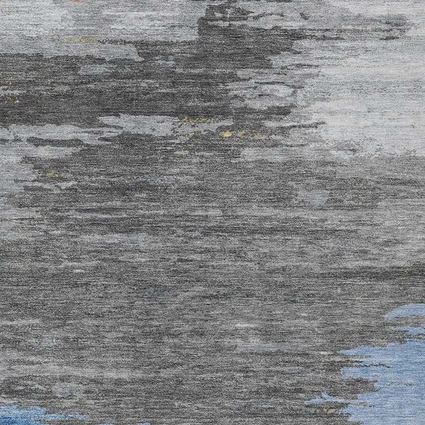 Denim Blue And Gray Abstract Washable Indoor Outdoor Area Rug Photo 3