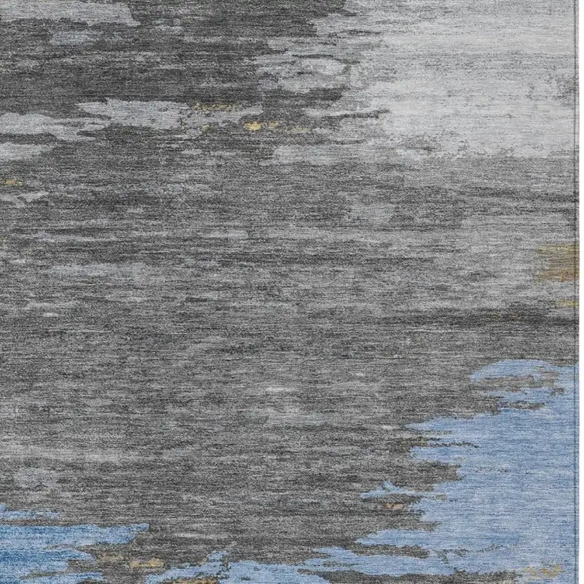 Denim Blue And Gray Abstract Washable Indoor Outdoor Area Rug Photo 8