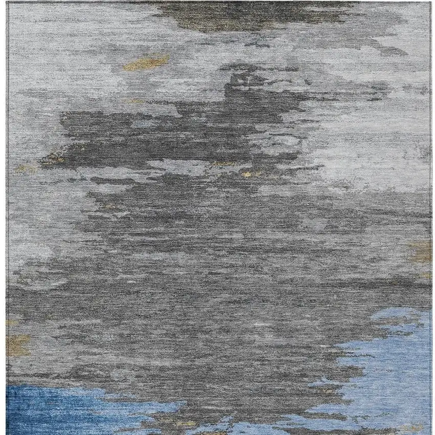 Denim Blue And Gray Abstract Washable Indoor Outdoor Area Rug Photo 6