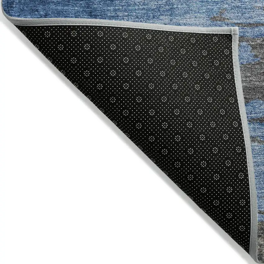 Denim Blue And Gray Abstract Washable Indoor Outdoor Area Rug Photo 9
