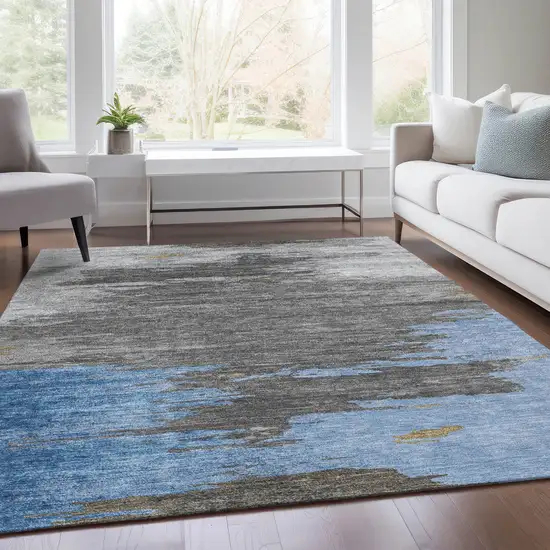 Denim Blue And Gray Abstract Washable Indoor Outdoor Area Rug Photo 8