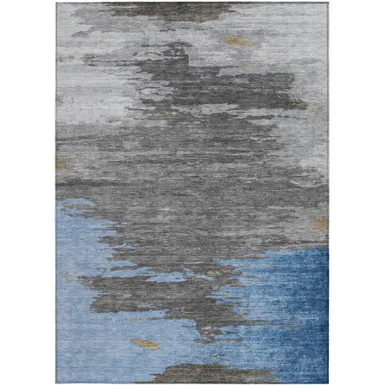Denim Blue And Gray Abstract Washable Indoor Outdoor Area Rug Photo 5