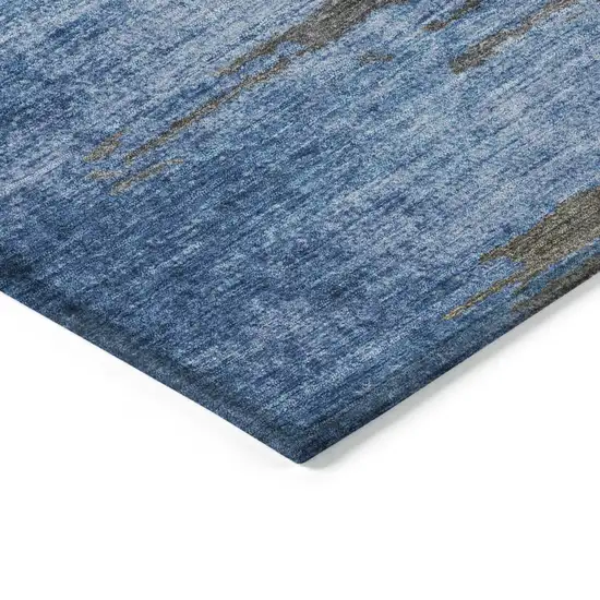 Denim Blue And Gray Abstract Washable Indoor Outdoor Area Rug Photo 9