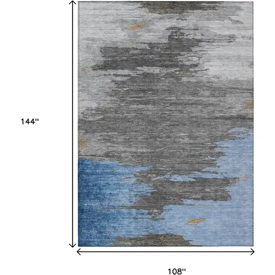 Denim Blue And Gray Abstract Washable Indoor Outdoor Area Rug Photo 9