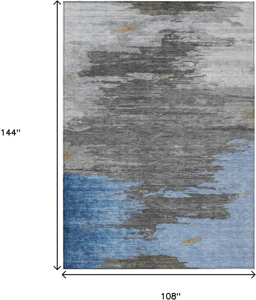 Denim Blue And Gray Abstract Washable Indoor Outdoor Area Rug Photo 9