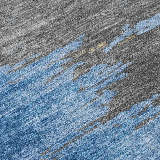 Denim Blue And Gray Abstract Washable Indoor Outdoor Area Rug Photo 8