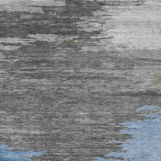 Denim Blue And Gray Abstract Washable Indoor Outdoor Area Rug Photo 4