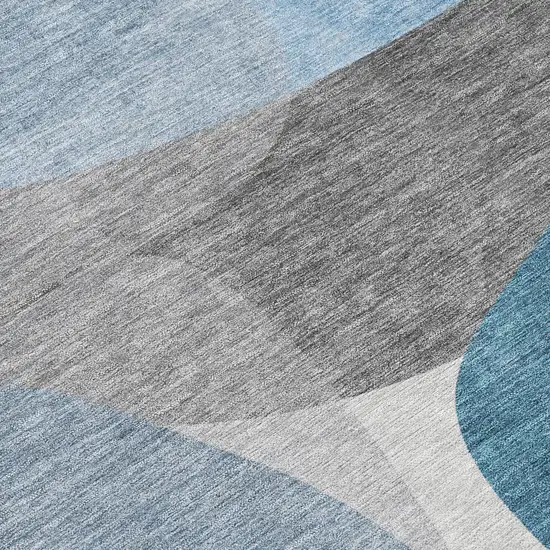 Denim Blue And Gray Abstract Washable Indoor Outdoor Area Rug Photo 4