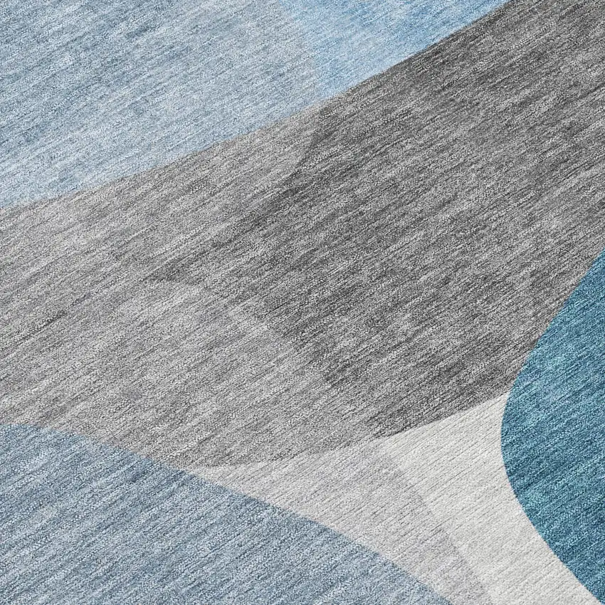 Denim Blue And Gray Abstract Washable Indoor Outdoor Area Rug Photo 4