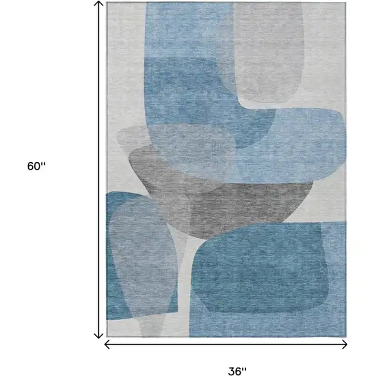 Denim Blue And Gray Abstract Washable Indoor Outdoor Area Rug Photo 3