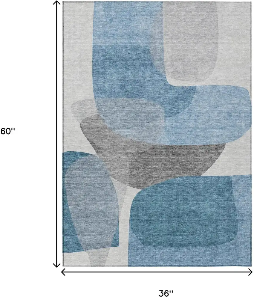 Denim Blue And Gray Abstract Washable Indoor Outdoor Area Rug Photo 3