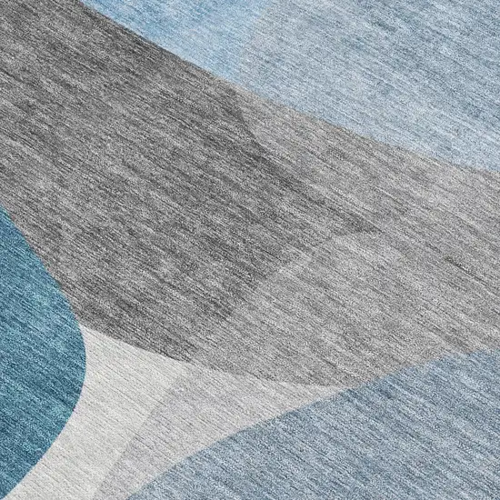 Denim Blue And Gray Abstract Washable Indoor Outdoor Area Rug Photo 5