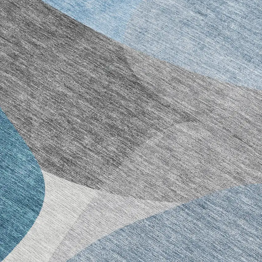 Denim Blue And Gray Abstract Washable Indoor Outdoor Area Rug Photo 5
