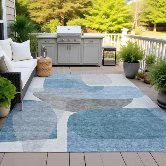 Denim Blue And Gray Abstract Washable Indoor Outdoor Area Rug Photo 7