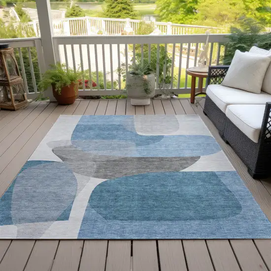 Denim Blue And Gray Abstract Washable Indoor Outdoor Area Rug Photo 7