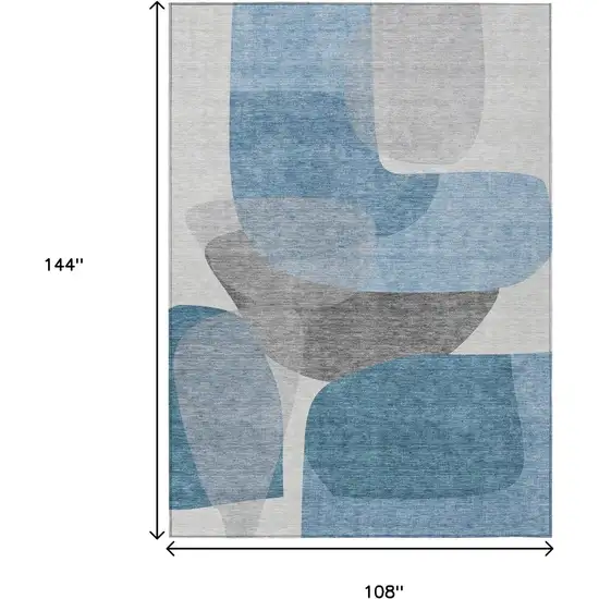 Denim Blue And Gray Abstract Washable Indoor Outdoor Area Rug Photo 8